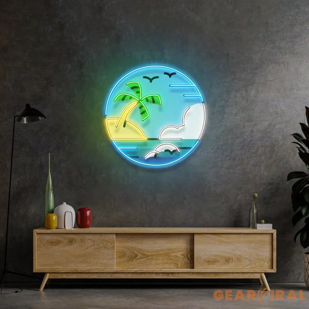 Hawaii Beach Circle LED Neon Sign Light Pop Art