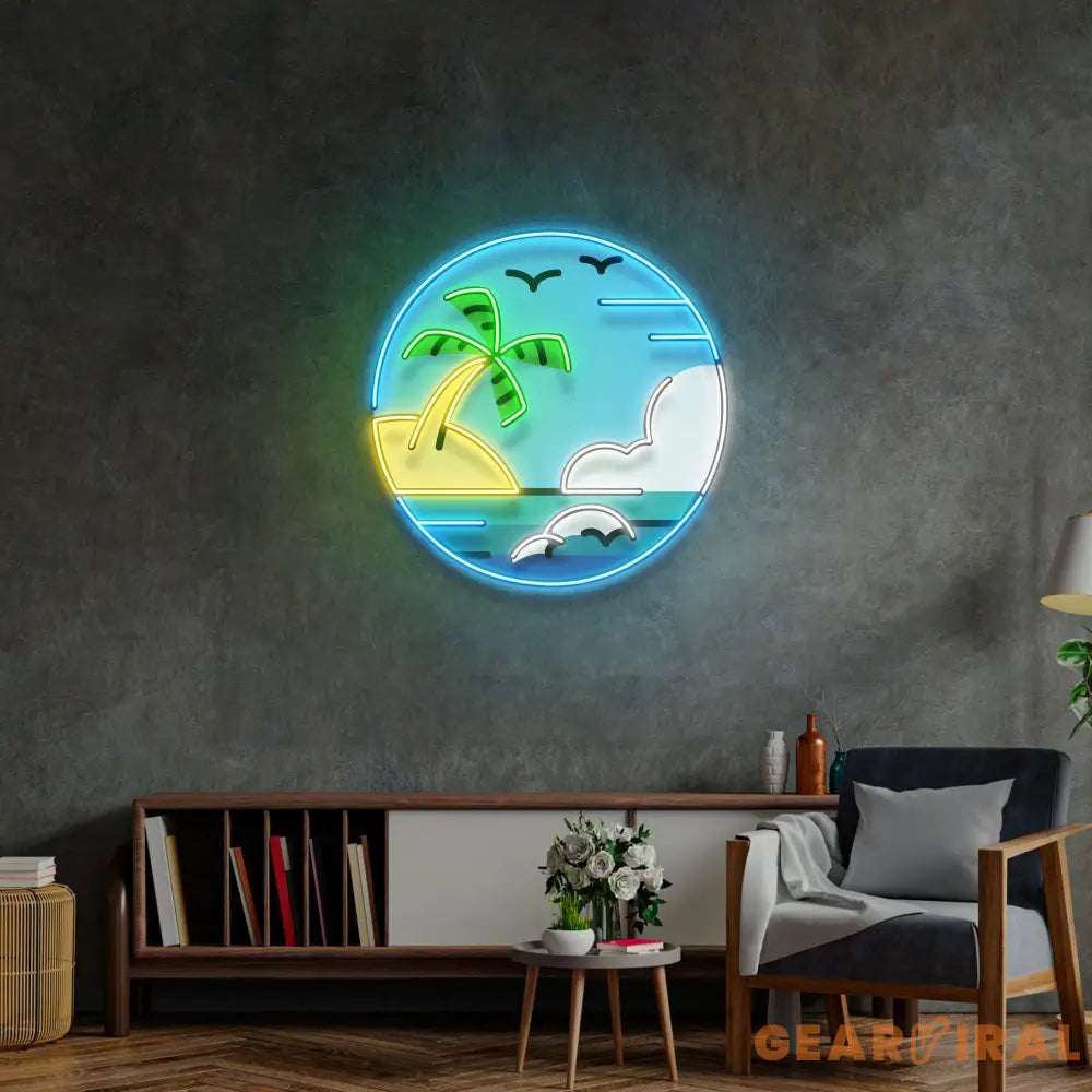 Hawaii Beach Circle LED Neon Sign Light Pop Art