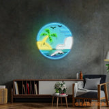 Hawaii Beach Circle LED Neon Sign Light Pop Art