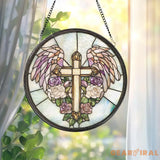 Heavenly Cross Glass Suncatcher Angel Wings Window Decor Christian Gift for Her Spiritual Wall Art Faith-Inspired Home