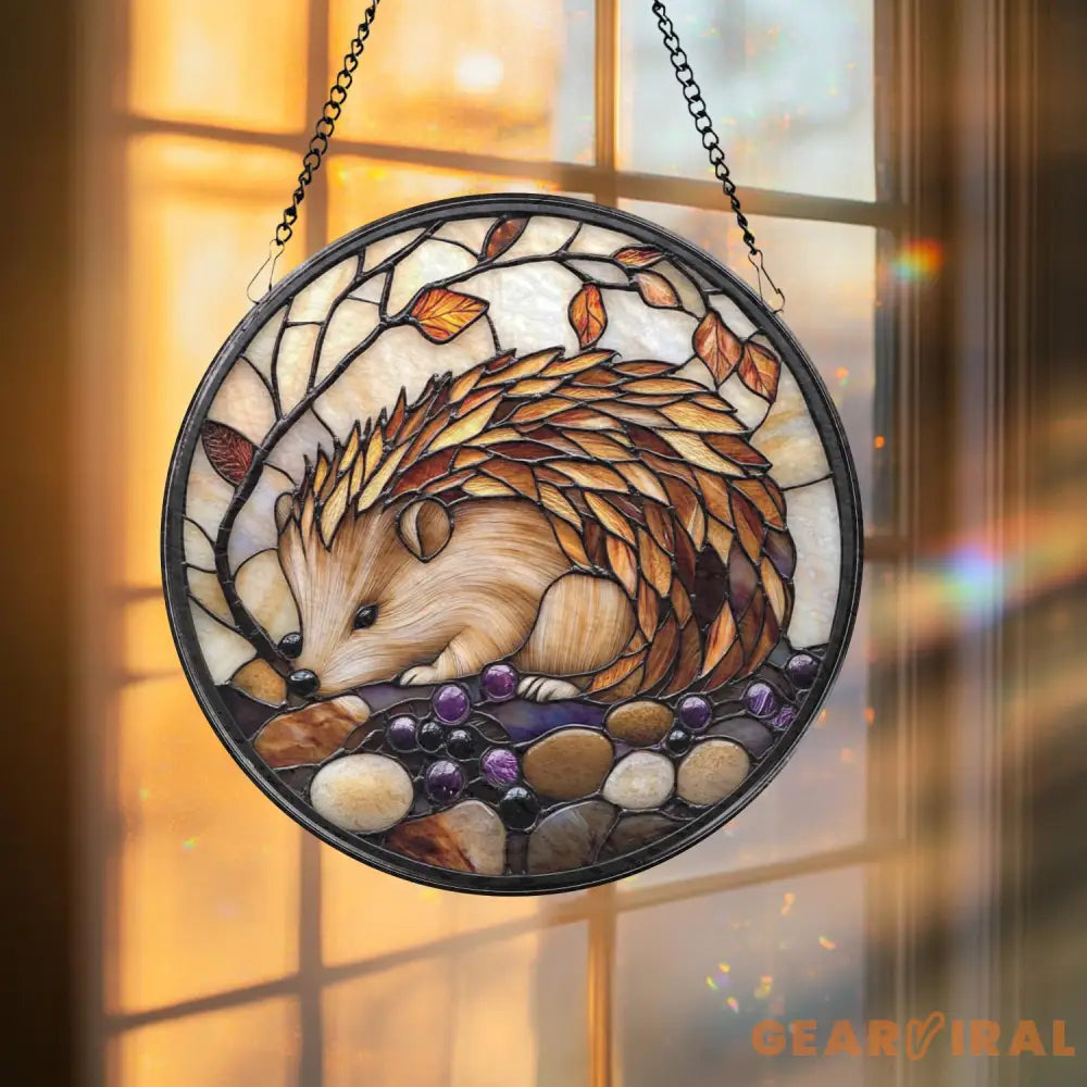 Hedgehog Stained Glass Suncatcher Cute Animal Window Hanging Woodland Decor Gift for Her Nature Lover Birthday or Xmas