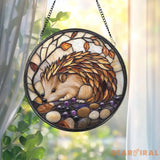Hedgehog Stained Glass Suncatcher Cute Animal Window Hanging Woodland Decor Gift for Her Nature Lover Birthday or Xmas