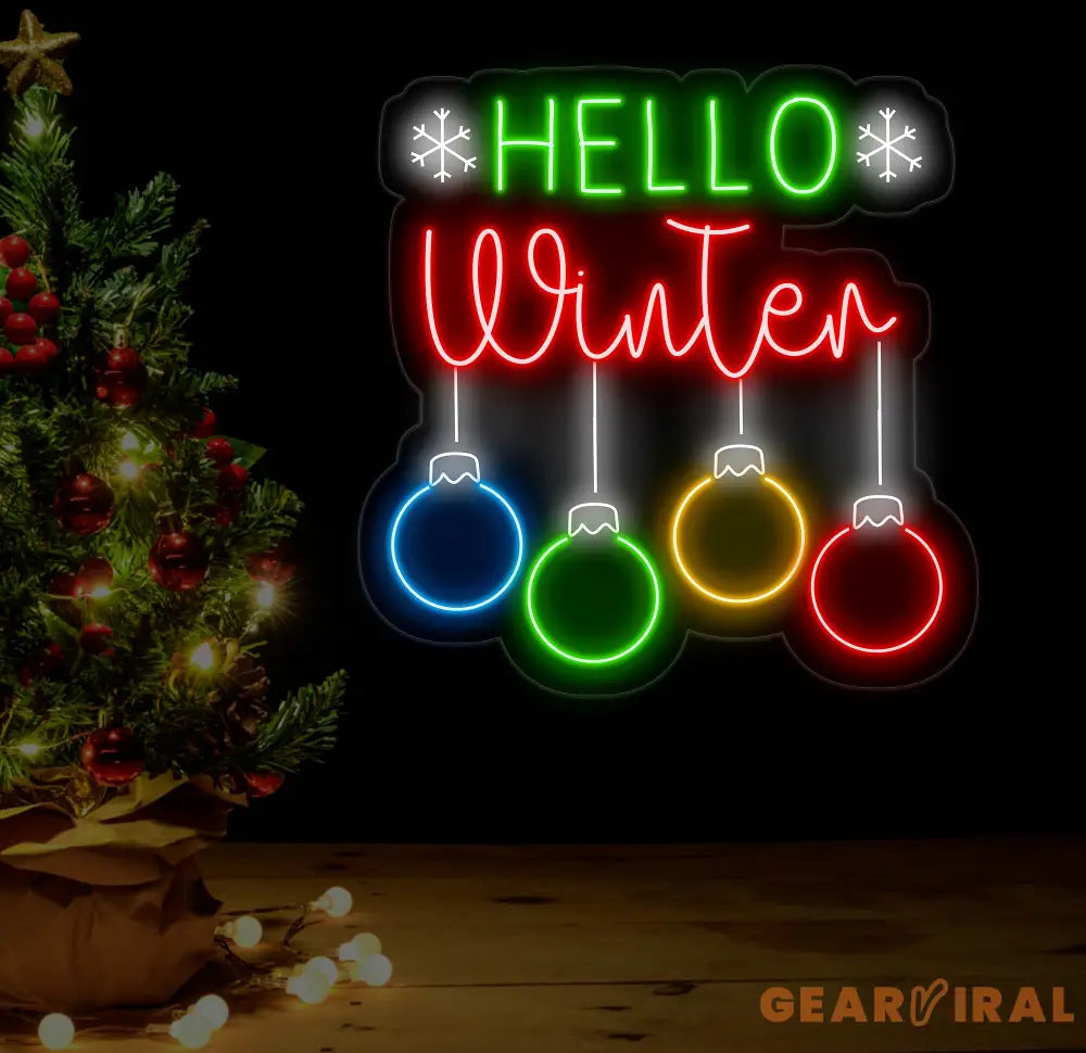 Hello Winter Neon Sign - Merry Christmas LED Light Christmas Quote Wall Art Winter Neon Sign for House Wall Decor