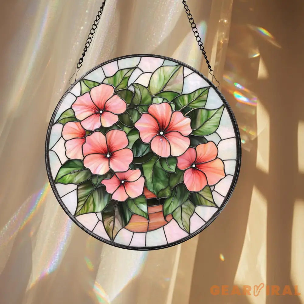 Hibiscus Flowers Vase Glass Window Hanging Tropical Floral Suncatcher Summer Window Decor Hibiscus Lover Gift Beach