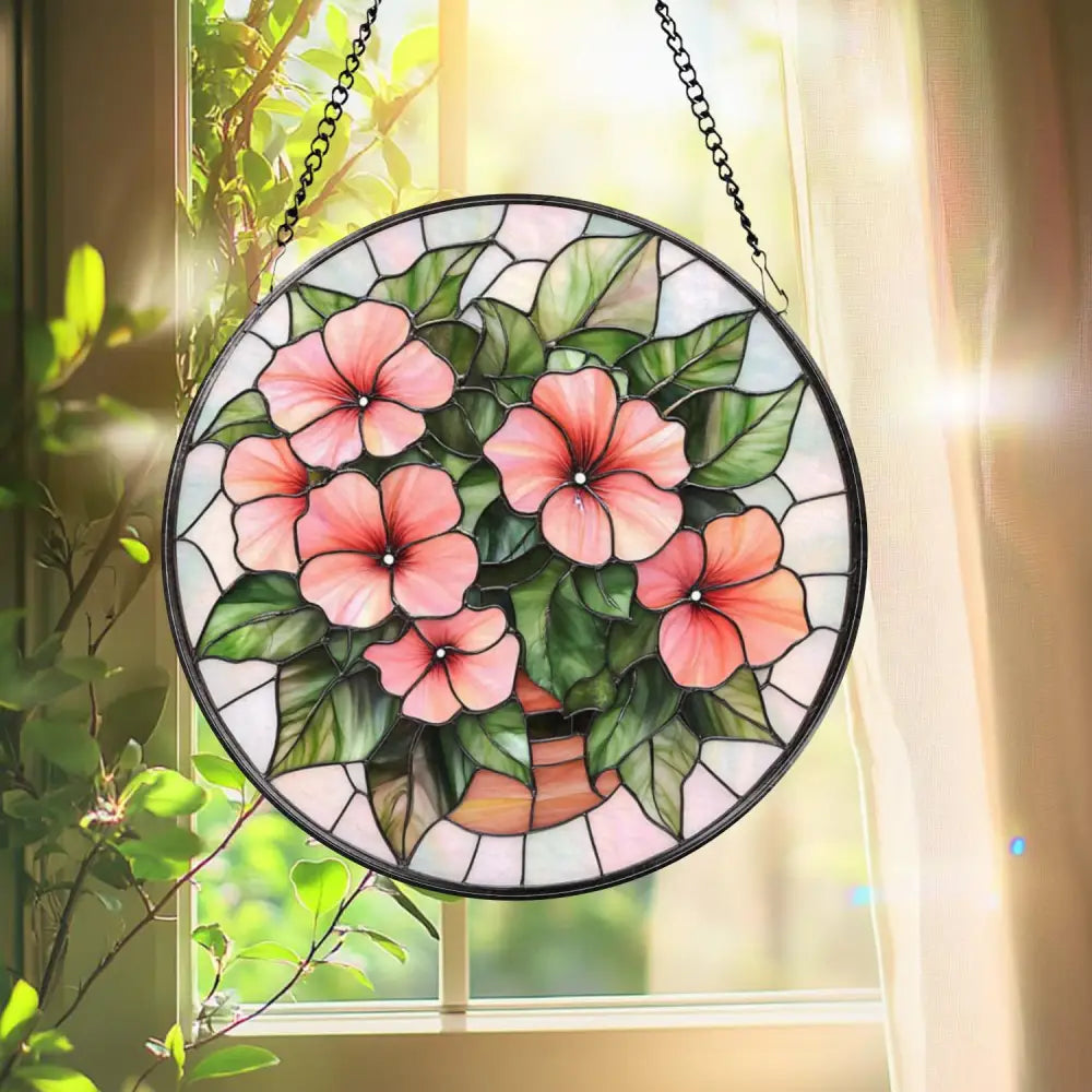 Hibiscus Flowers Vase Glass Window Hanging Tropical Floral Suncatcher Summer Window Decor Hibiscus Lover Gift Beach
