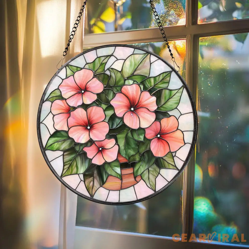 Hibiscus Flowers Vase Glass Window Hanging Tropical Floral Suncatcher Summer Window Decor Hibiscus Lover Gift Beach