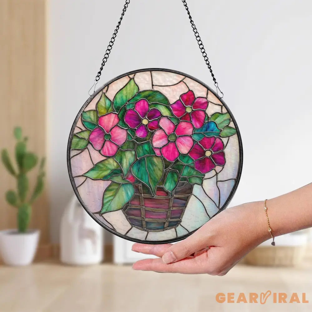 Hibiscus Flowers Vase Glass Window Hanging Tropical Floral Suncatcher Summer Decor Hibiscus Lover Gift Tropical Home
