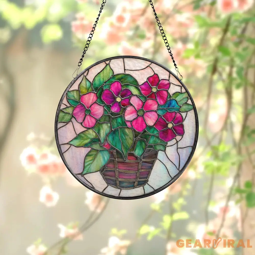Hibiscus Flowers Vase Glass Window Hanging Tropical Floral Suncatcher Summer Decor Hibiscus Lover Gift Tropical Home