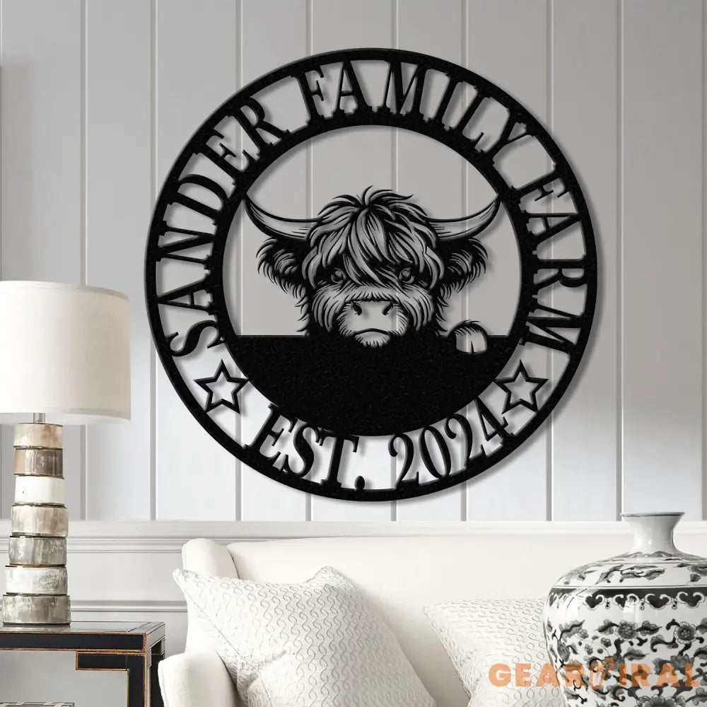Highland Cow Metal Sign Custom Highland Cow Wall Art Personalized Highland Cow Farm Sign Farmhouse Decor Ranch Decor