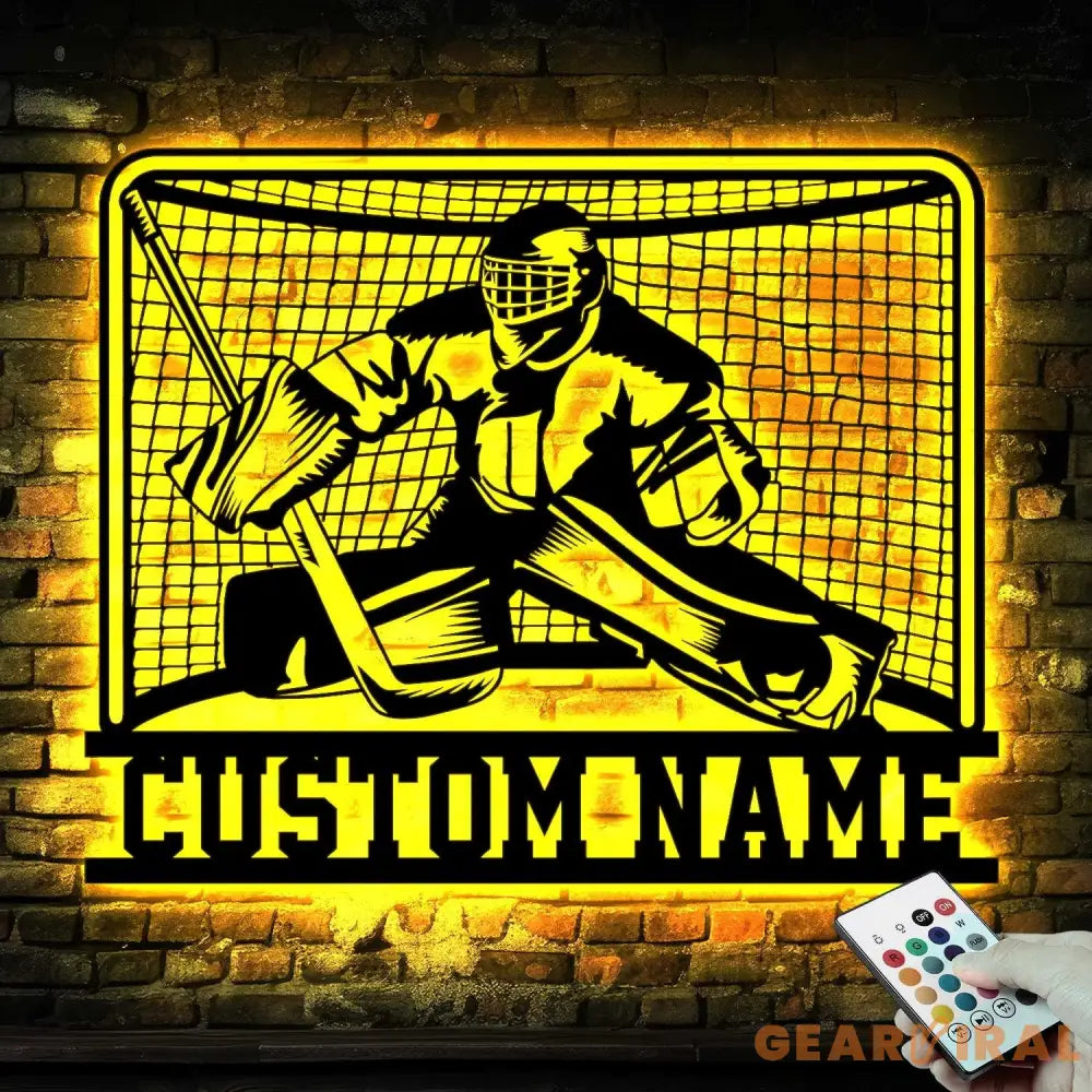 Hockey Goalie Metal Sign with LED Lights Custom Hockey Player Wall Art Personalized Air Hockey Name Sign for Room or