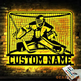 Hockey Goalie Metal Sign with LED Lights Custom Hockey Player Wall Art Personalized Air Hockey Name Sign for Room or