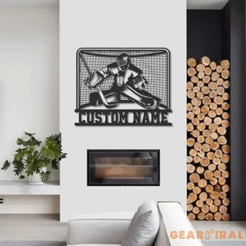 Hockey Goalie Metal Sign with LED Lights Custom Hockey Player Wall Art Personalized Air Hockey Name Sign for Room or