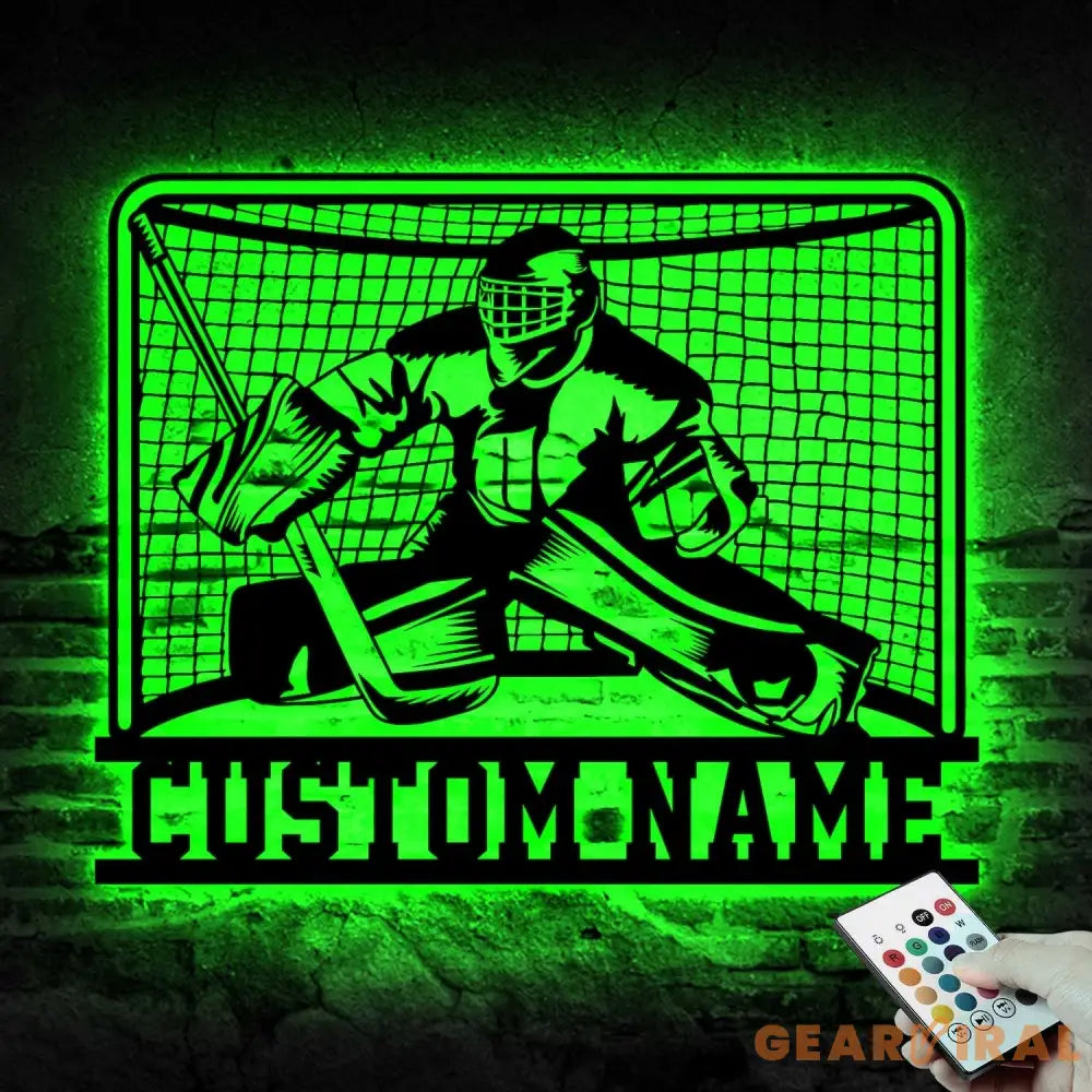Hockey Goalie Metal Sign with LED Lights Custom Hockey Player Wall Art Personalized Air Hockey Name Sign for Room or