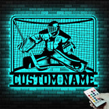 Hockey Goalie Metal Sign with LED Lights Custom Hockey Player Wall Art Personalized Air Hockey Name Sign for Room or