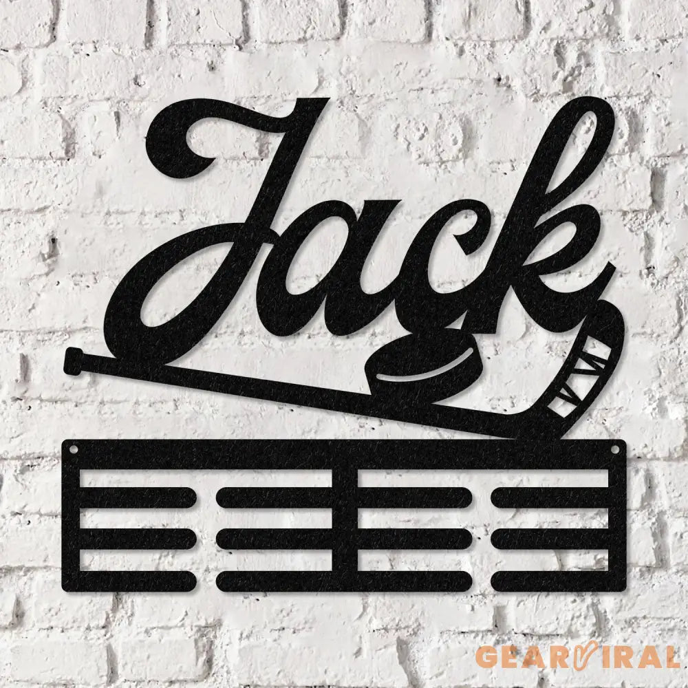 Hockey Medal Hanger with Custom Monogram Name Metal Sign Personalized Hockey Medal Holder Monogram Hockey Medal Display