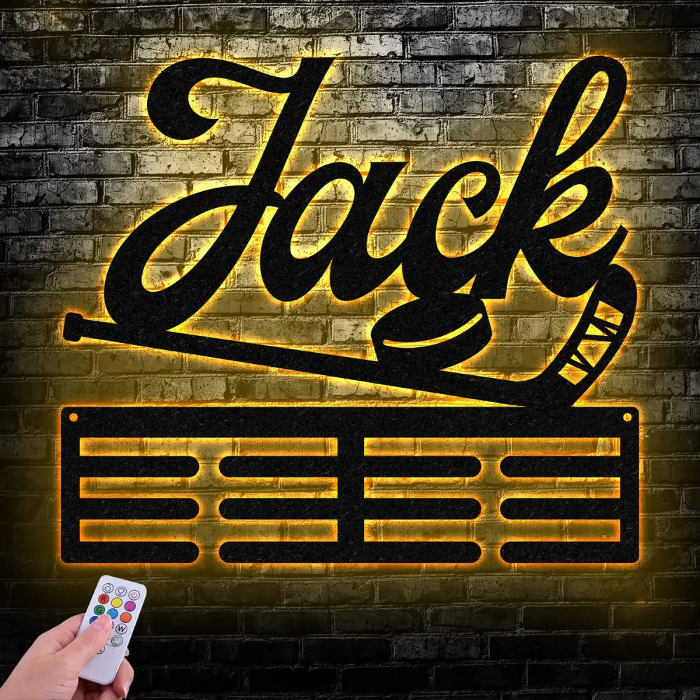 Hockey Medal Hanger with Custom Monogram Name Metal Sign Personalized Hockey Medal Holder Monogram Hockey Medal Display