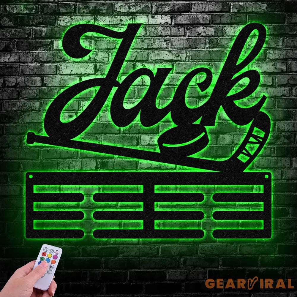 Hockey Medal Hanger with Custom Monogram Name Metal Sign Personalized Hockey Medal Holder Monogram Hockey Medal Display