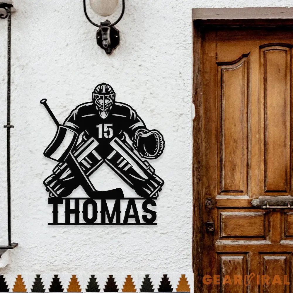 Hockey Player Metal Sign Personalized Family Name Metal Sign Outdoor Door Decor Hockey Wall Art Housewarming Gift for