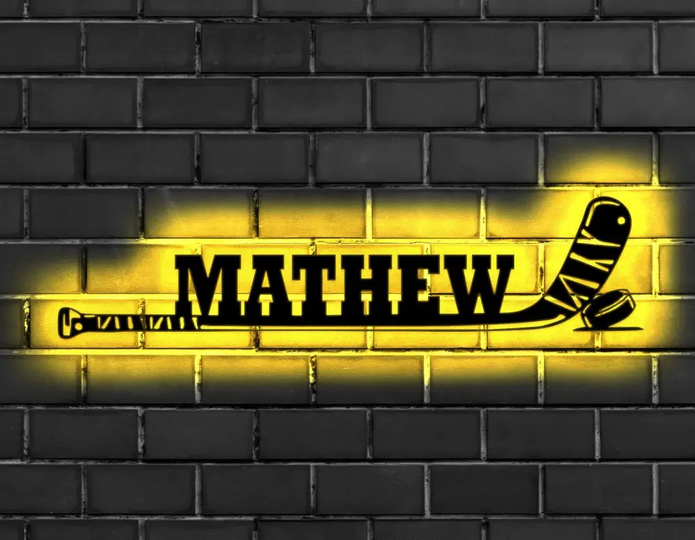 Hockey Player Name Metal Wall Art Led Lights - Custom Hockey Stick With Name Sign - Hockey Stick Sign - Ice Hockey