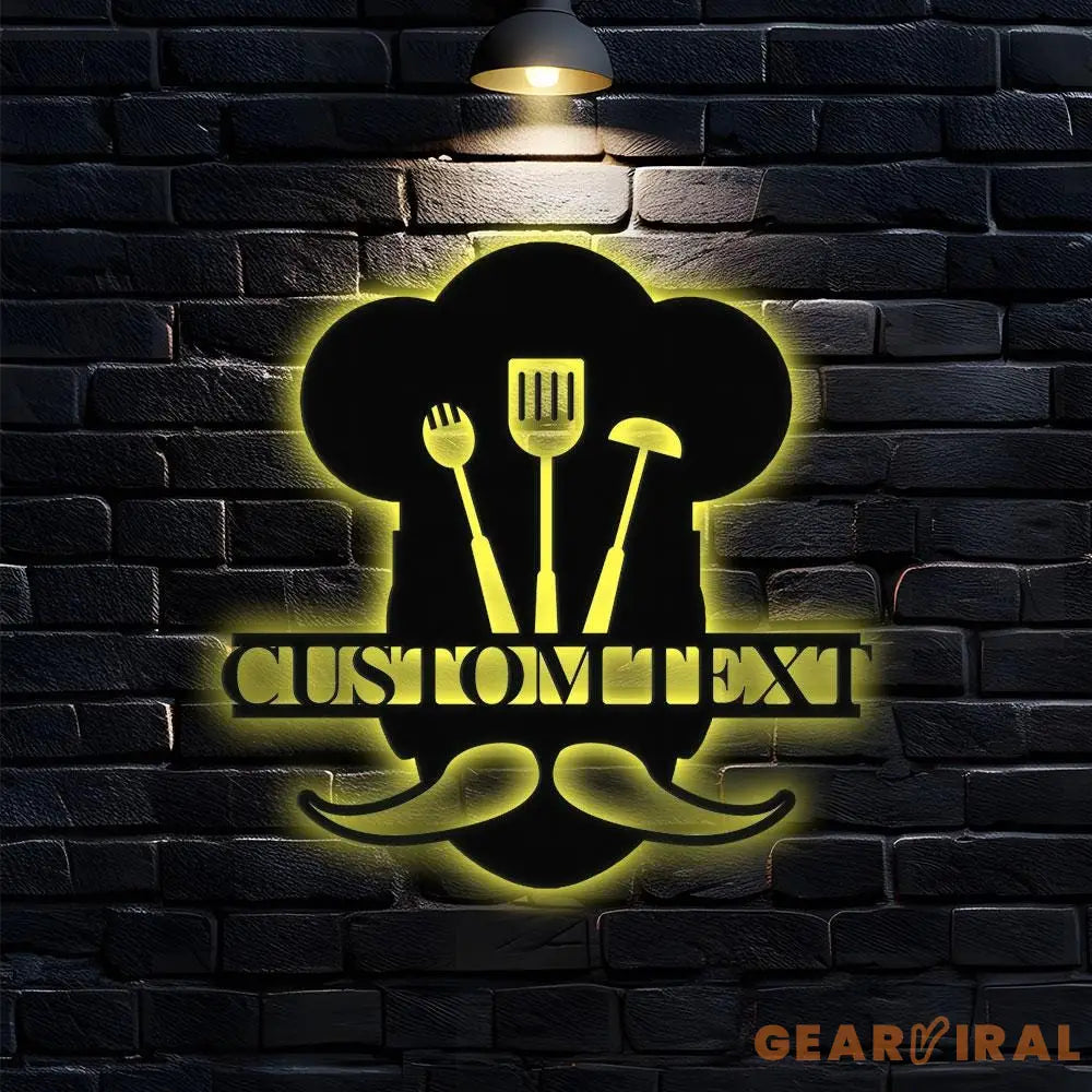 Home Chef Metal Sign LED Lights Custom Name Sign - Personalized Monograms Name Sign Wall Art Sign Outdoor Door Monogram