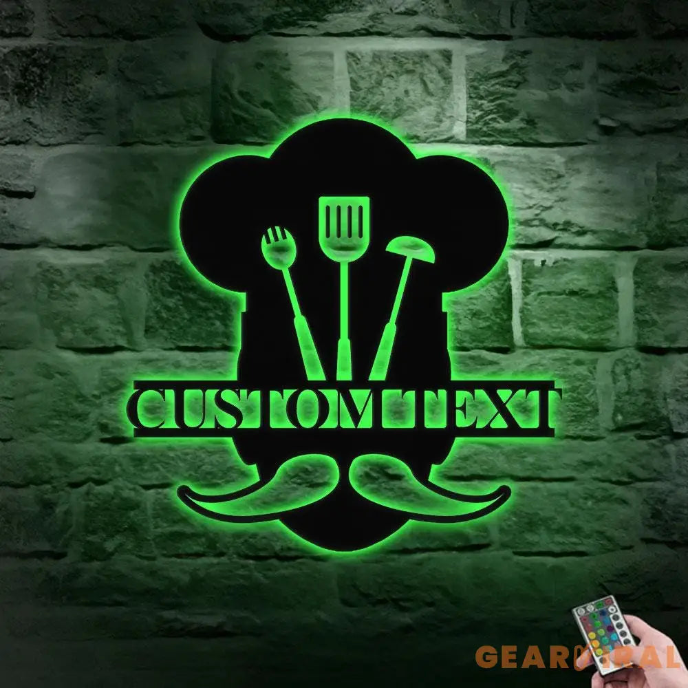 Home Chef Metal Sign LED Lights Custom Name Sign - Personalized Monograms Name Sign Wall Art Sign Outdoor Door Monogram