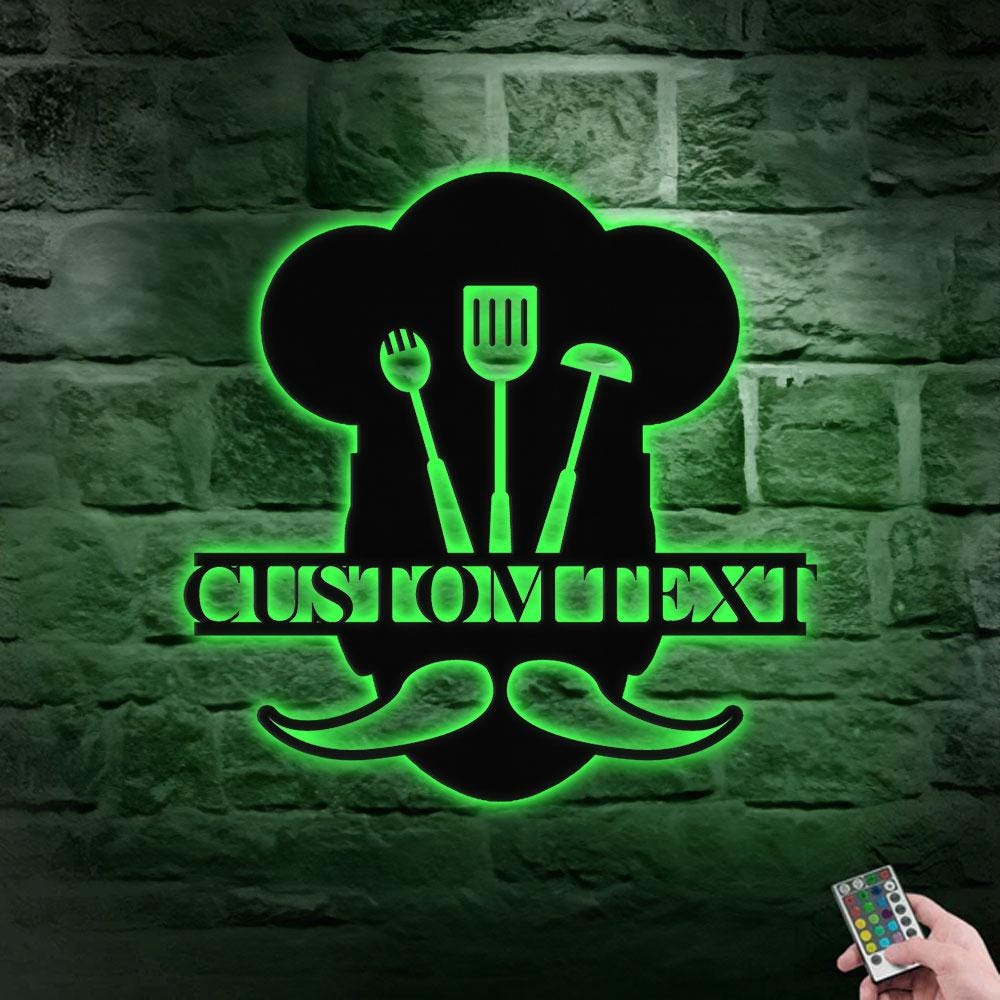 Home Chef Metal Sign LED Lights, Custom Name Sign - Personalized Monograms Name Sign, Wall Art Sign, Outdoor Door Monogram - Housewarming