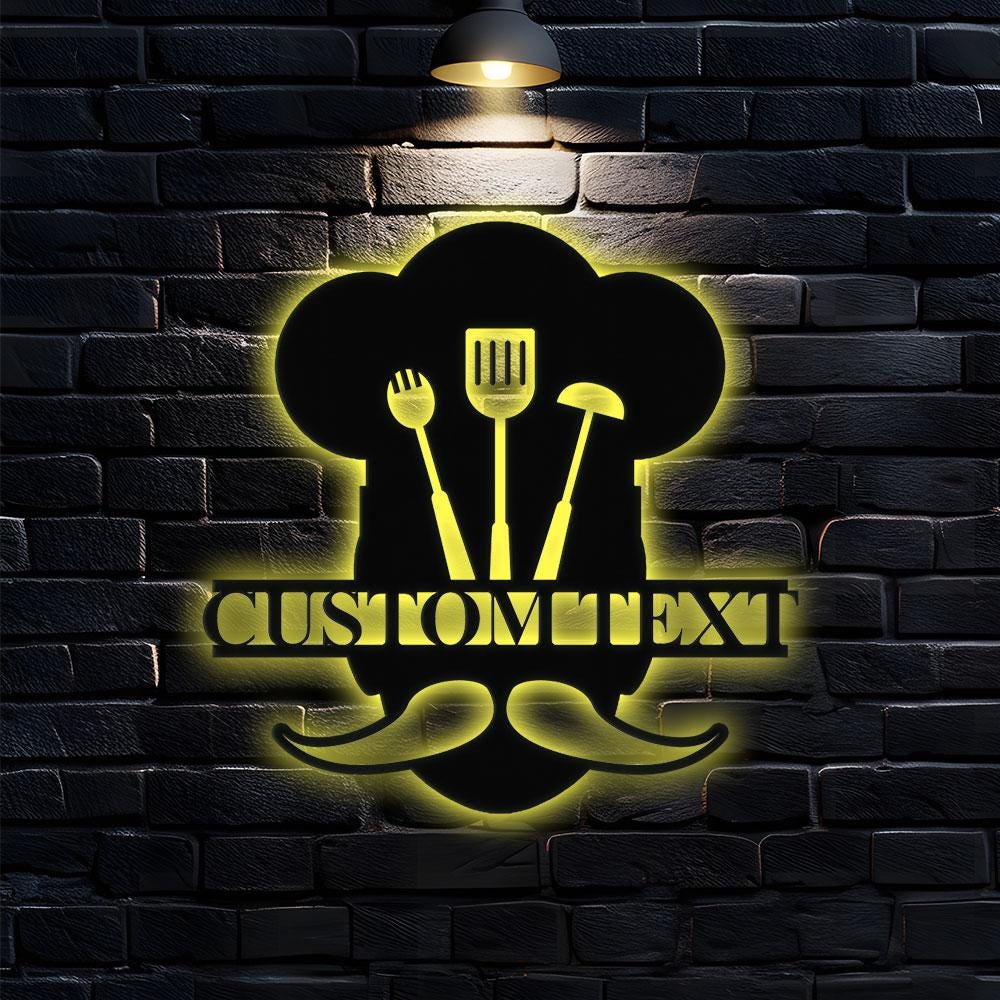 Home Chef Metal Sign LED Lights, Custom Name Sign - Personalized Monograms Name Sign, Wall Art Sign, Outdoor Door Monogram - Housewarming