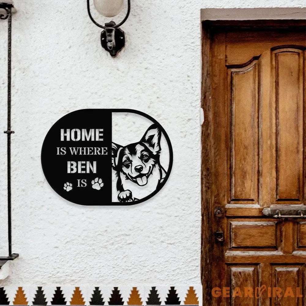 Home is Where Dog Is Corgi Metal Name Sign With LED Lights Personalized Letter Last Name Dog Lover Metal Sign Dog Metal