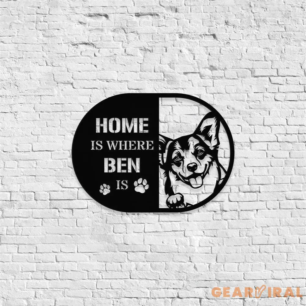 Home is Where Dog Is Corgi Metal Name Sign With LED Lights Personalized Letter Last Name Dog Lover Metal Sign Dog Metal