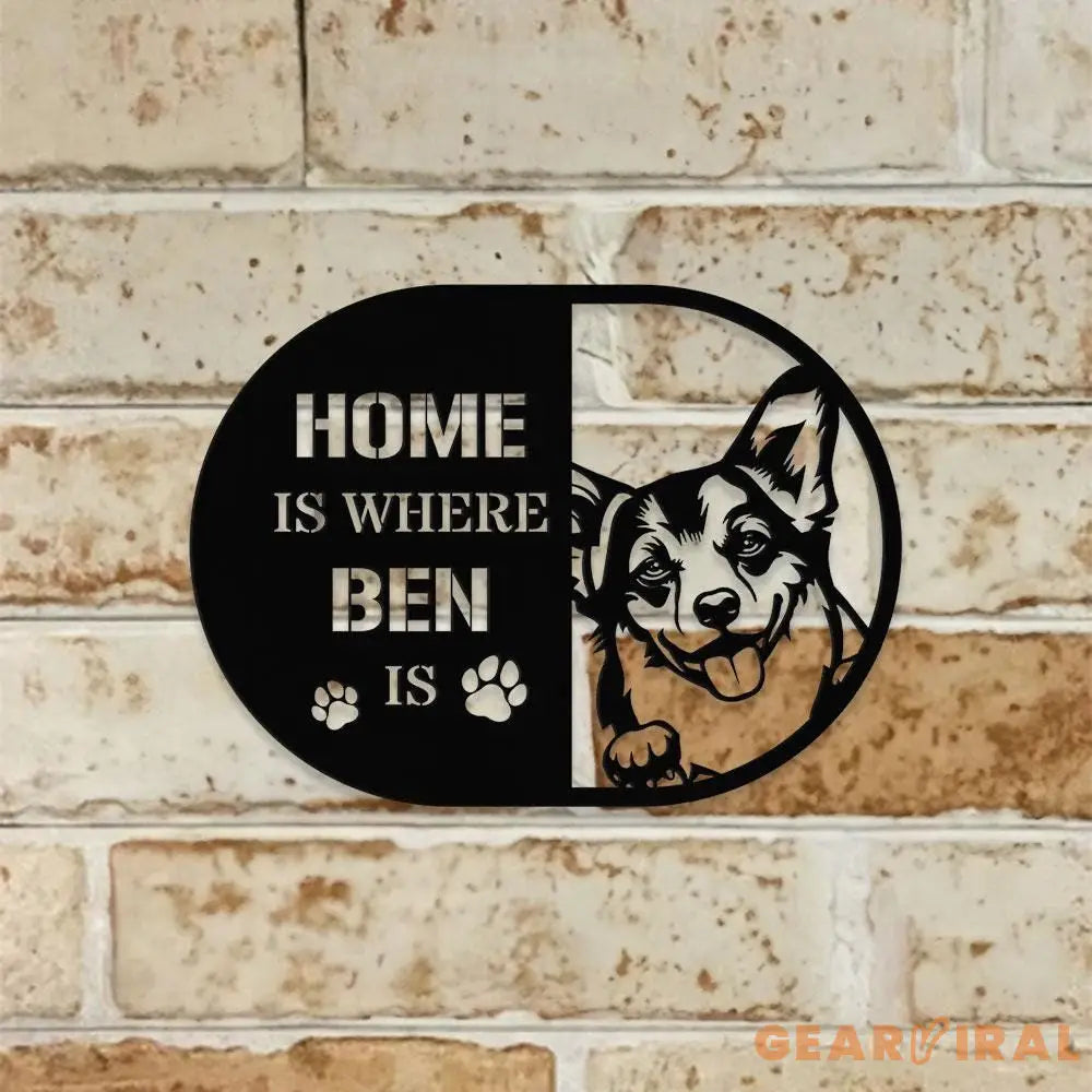 Home is Where Dog Is Corgi Metal Name Sign With LED Lights Personalized Letter Last Name Dog Lover Metal Sign Dog Metal