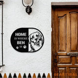 Home is Where Dog Is Golden Metal Name Sign With LED Lights Personalized Letter Last Name Dog Lover Metal Sign Dog