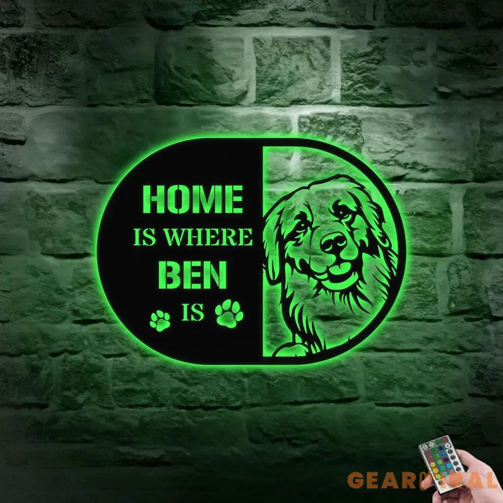 Home is Where Dog Is Golden Metal Name Sign With LED Lights Personalized Letter Last Name Dog Lover Metal Sign Dog