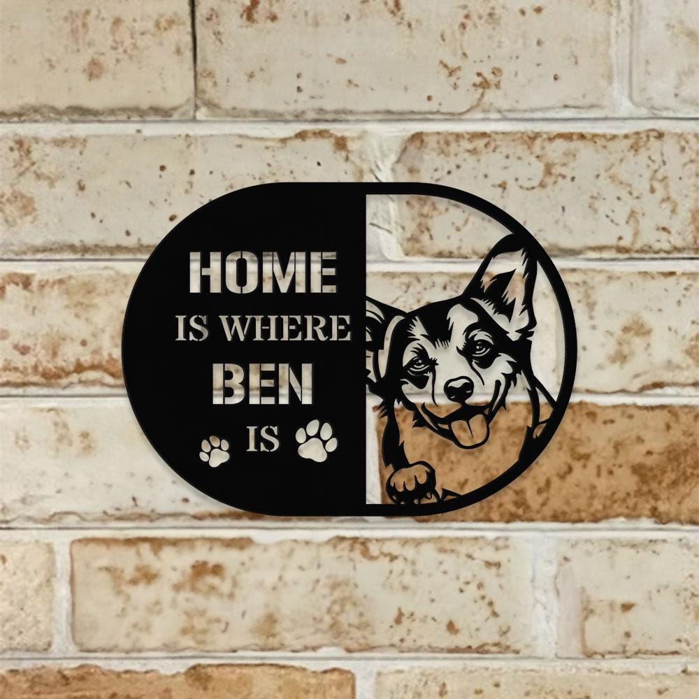 Home is Where Dog Is Corgi Metal Name Sign With LED Lights, Personalized Letter Last Name, Dog Lover Metal Sign, Dog Metal sign