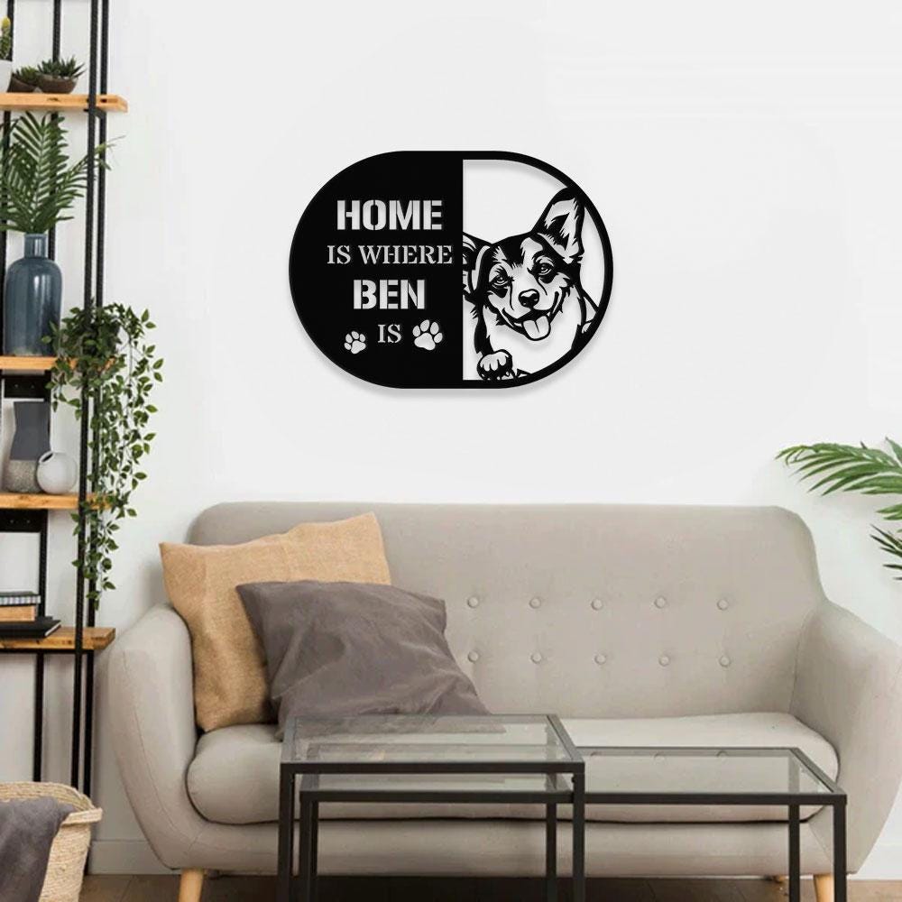 Home is Where Dog Is Corgi Metal Name Sign With LED Lights, Personalized Letter Last Name, Dog Lover Metal Sign, Dog Metal sign