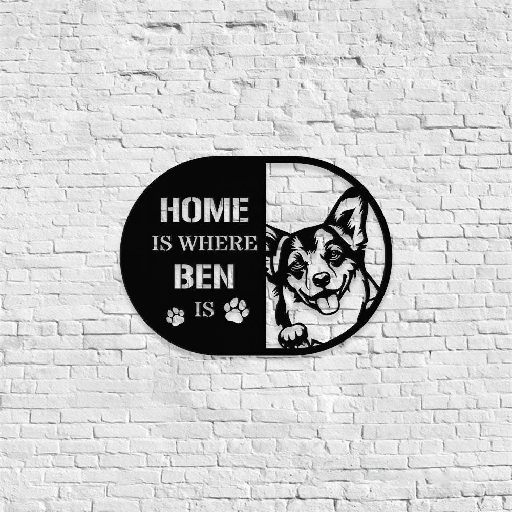 Home is Where Dog Is Corgi Metal Name Sign With LED Lights, Personalized Letter Last Name, Dog Lover Metal Sign, Dog Metal sign