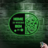 Home is Where Dog Is Golden Metal Name Sign With LED Lights, Personalized Letter Last Name, Dog Lover Metal Sign, Dog Metal sign