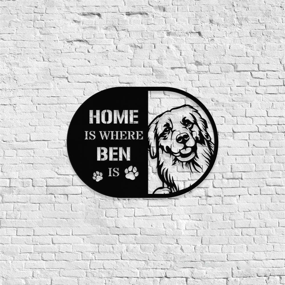 Home is Where Dog Is Golden Metal Name Sign With LED Lights, Personalized Letter Last Name, Dog Lover Metal Sign, Dog Metal sign