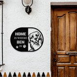 Home is Where Dog Is Golden Metal Name Sign With LED Lights, Personalized Letter Last Name, Dog Lover Metal Sign, Dog Metal sign