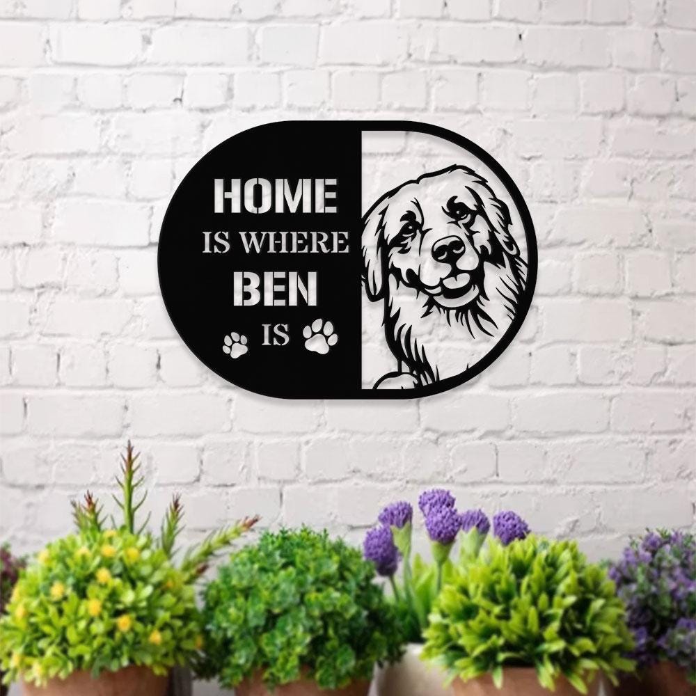 Home is Where Dog Is Golden Metal Name Sign With LED Lights, Personalized Letter Last Name, Dog Lover Metal Sign, Dog Metal sign