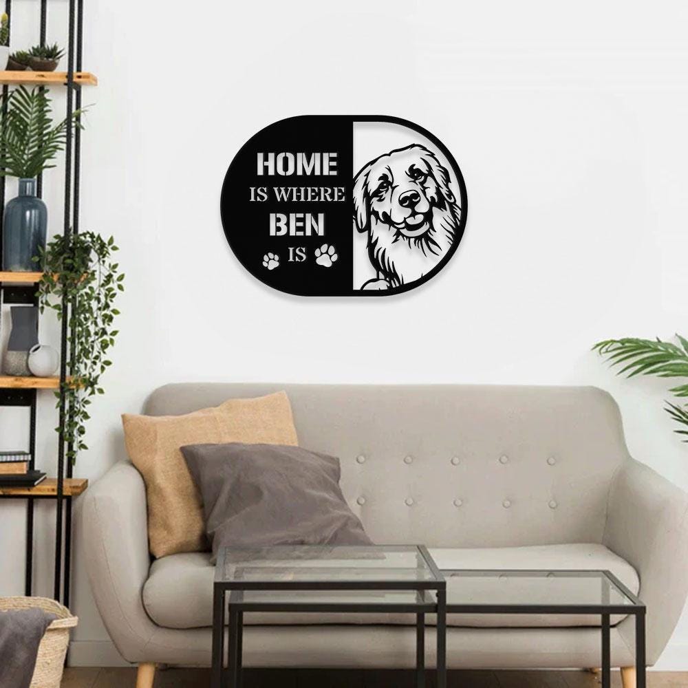 Home is Where Dog Is Golden Metal Name Sign With LED Lights, Personalized Letter Last Name, Dog Lover Metal Sign, Dog Metal sign