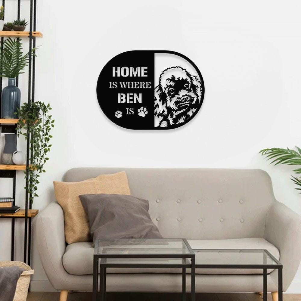 Home is Where Dog Is PoodleMetal Name Sign With LED Lights, Personalized Letter Last Name, Dog Lover Metal Sign, Dog Metal sign