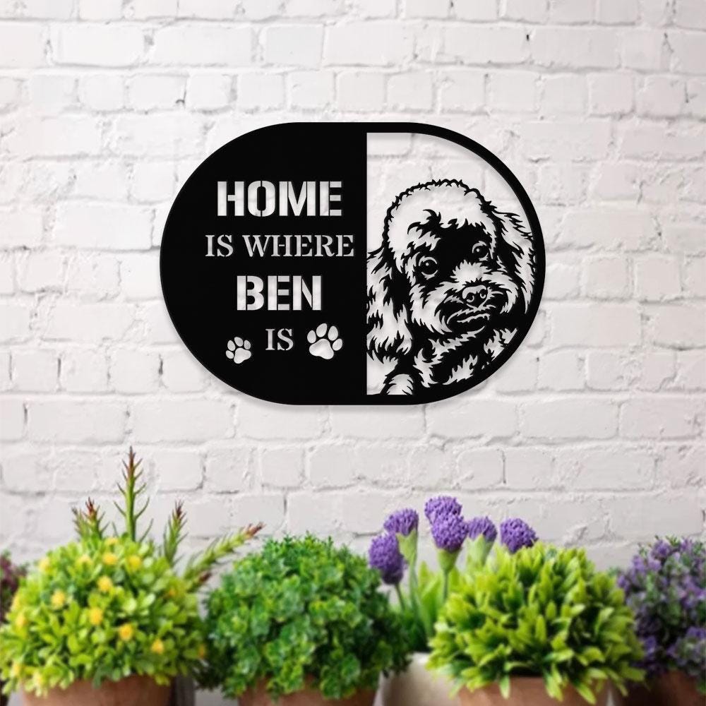 Home is Where Dog Is PoodleMetal Name Sign With LED Lights, Personalized Letter Last Name, Dog Lover Metal Sign, Dog Metal sign