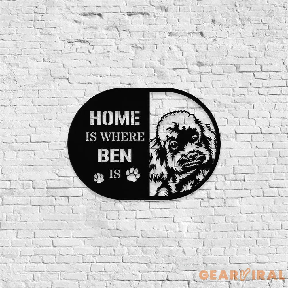 Home is Where Dog Is PoodleMetal Name Sign With LED Lights Personalized Letter Last Name Dog Lover Metal Sign Dog Metal