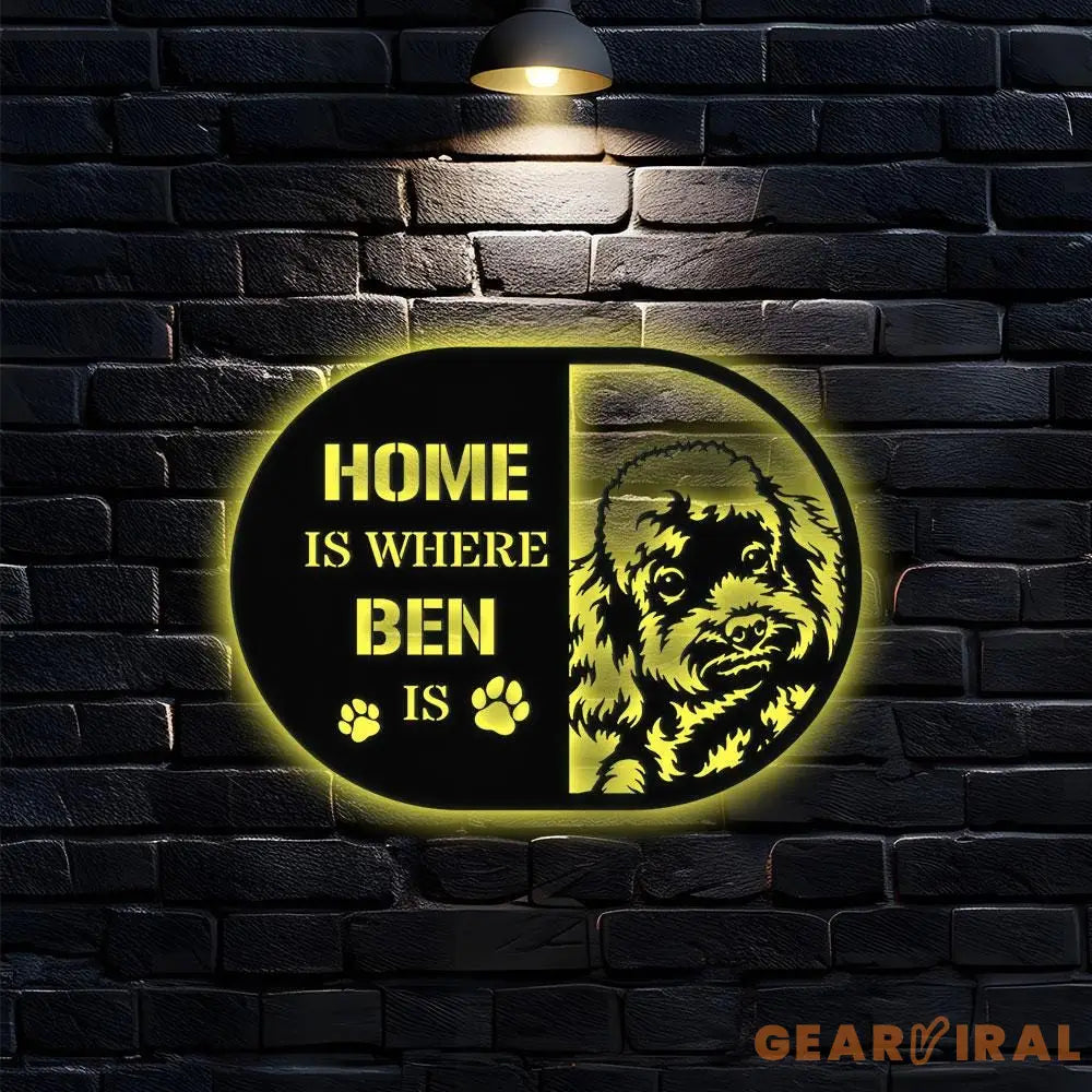 Home is Where Dog Is PoodleMetal Name Sign With LED Lights Personalized Letter Last Name Dog Lover Metal Sign Dog Metal