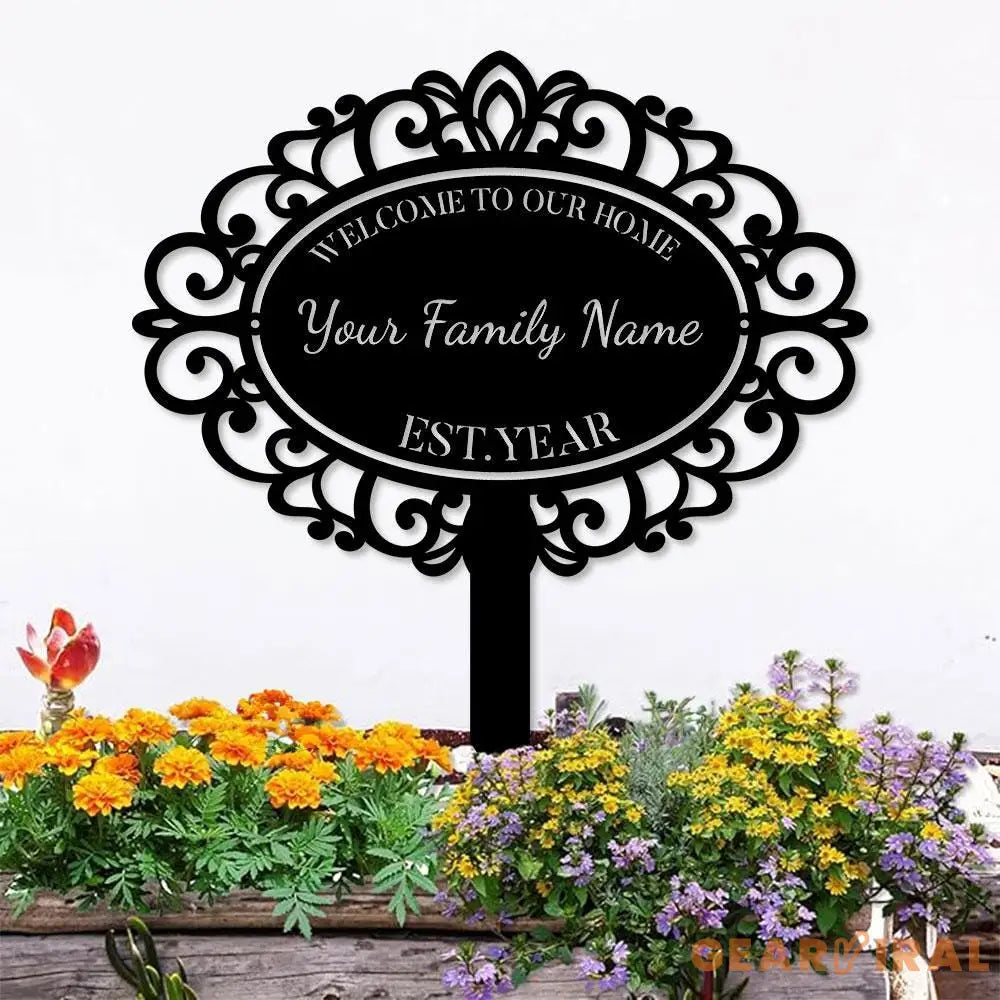 Home Ornate Family Name Garden Metal Stake Personalized Family Name Yard Sign Outdoor Door Decor Garden Art Gift for