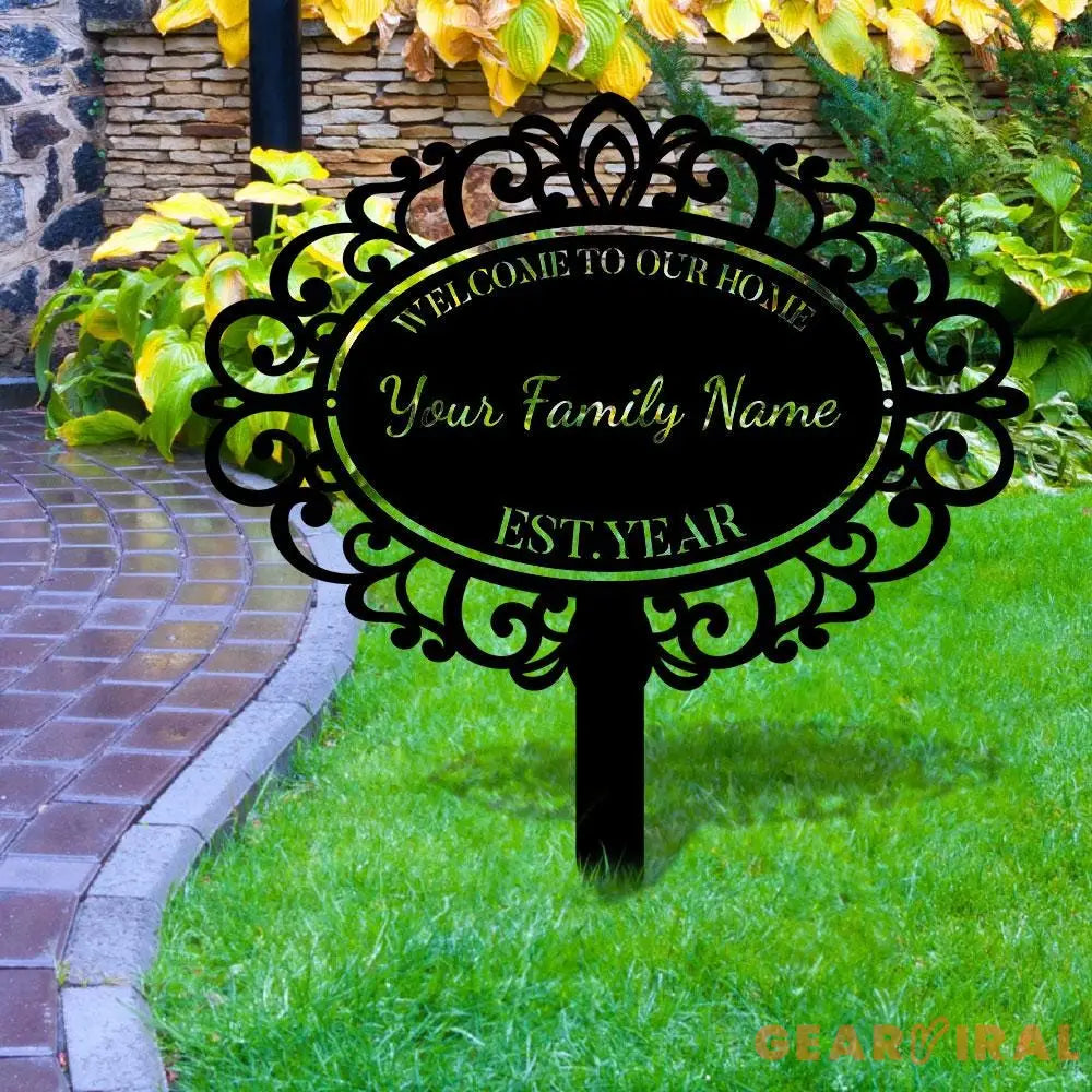 Home Ornate Family Name Garden Metal Stake Personalized Family Name Yard Sign Outdoor Door Decor Garden Art Gift for