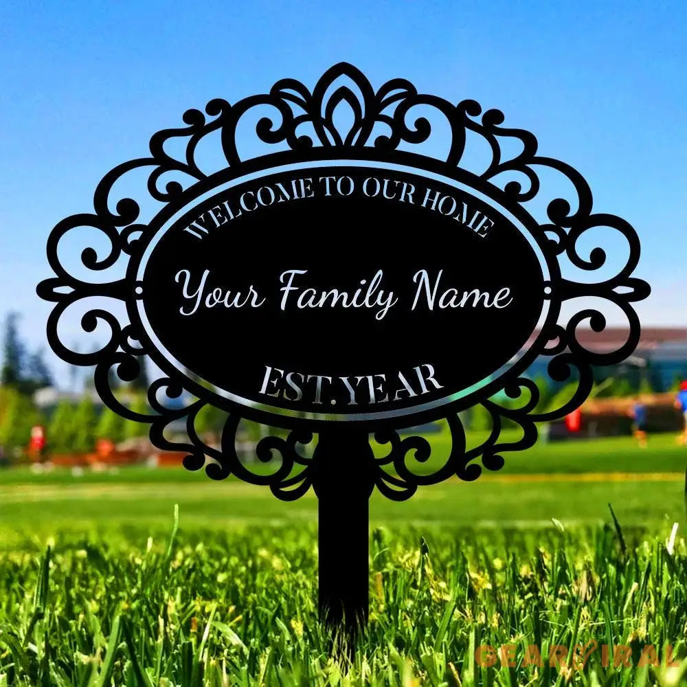 Home Ornate Family Name Garden Metal Stake Personalized Family Name Yard Sign Outdoor Door Decor Garden Art Gift for