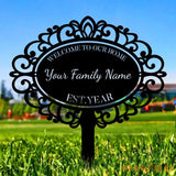 Home Ornate Family Name Garden Metal Stake Personalized Family Name Yard Sign Outdoor Door Decor Garden Art Gift for