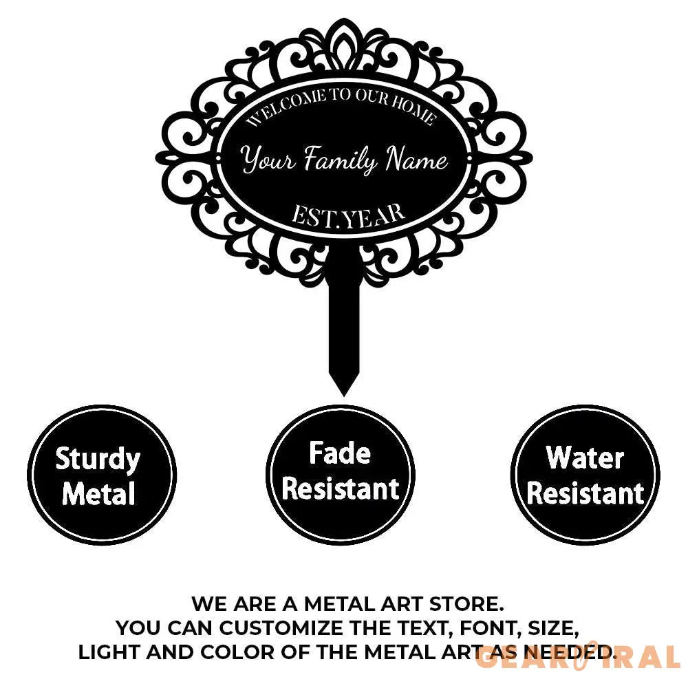 Home Ornate Family Name Garden Metal Stake Personalized Family Name Yard Sign Outdoor Door Decor Garden Art Gift for