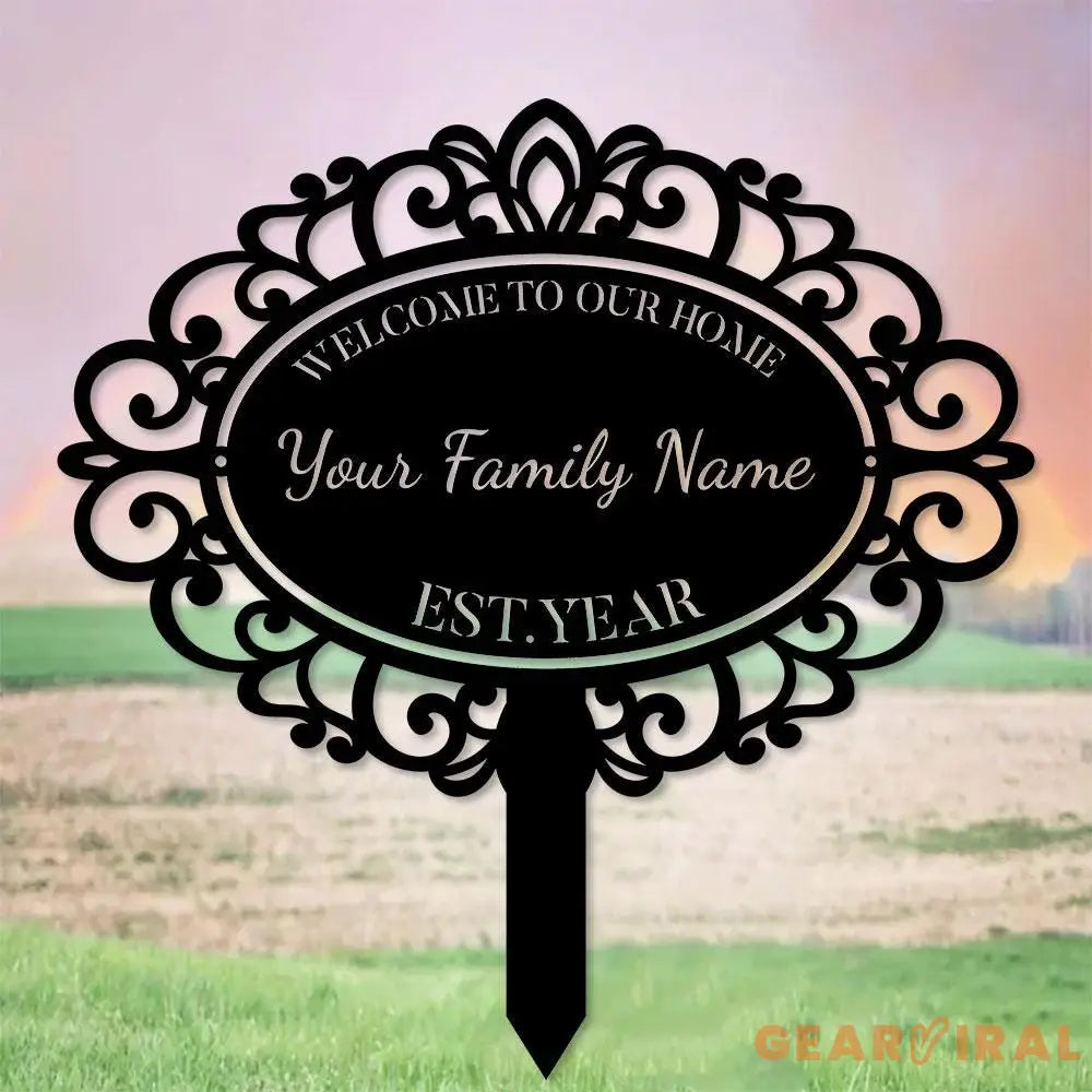 Home Ornate Family Name Garden Metal Stake Personalized Family Name Yard Sign Outdoor Door Decor Garden Art Gift for